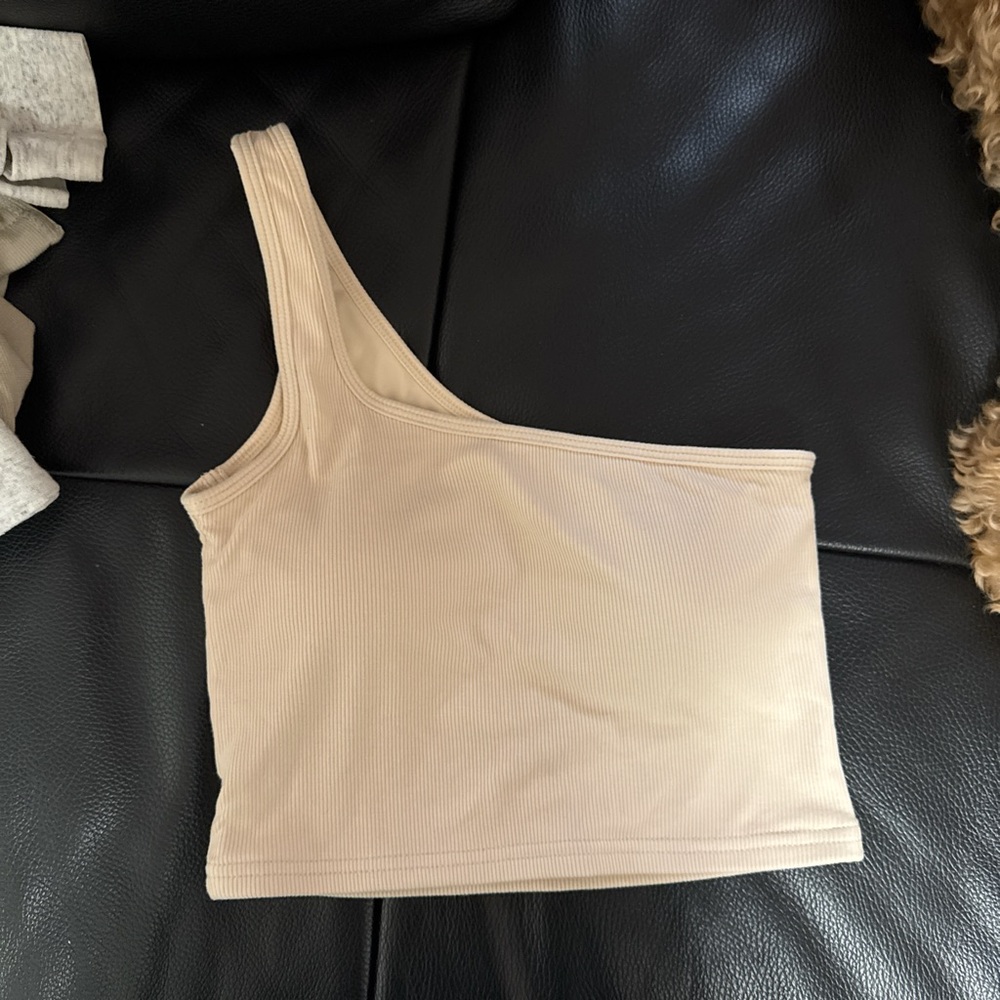Klassy Network One-Shoulder Cream Crop Top